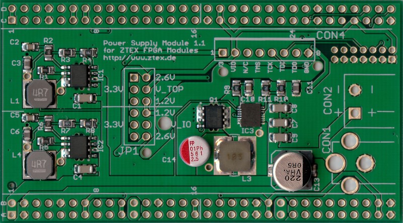 Oberseite des Stromversorgungs-Modul 1.1 für USB-FPGA Boards