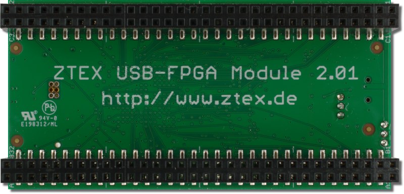 Bottom side of the ZTEX FPGA Board with Spartan 6 XC6SLX16 FPGA and USB 2.0