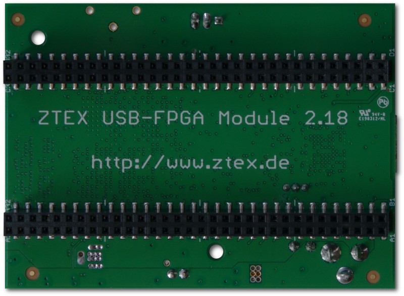 Unterseite des ZTEX FPGA-Boards mit Artix 7 XC7A200T und USB 2.0