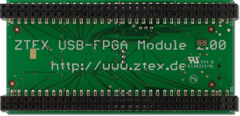 Bottom side of the ZTEX FPGA Board with Spartan 6 XC6SLX16 FPGA