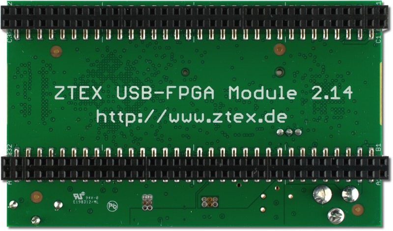 Bottom side of the ZTEX USB-FPGA Module 2.14 with Artix 7, DDR3 SDRAM and EZ-USB FX3S